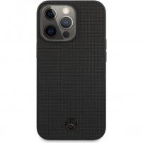 Mercedes Genuine Leather Meshed kožna maska pro iPhone 13 Pro Max - crni