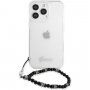 Guess Script and Black Pearls maska sa crnim perlicama pro iPhone 13 Pro Max - proziran