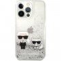 Karl Lagerfeld Liquid Glitter Karl and Choupette maska pro iPhone 13 Pro Max - srebrni