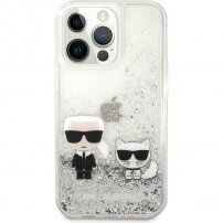 Karl Lagerfeld Liquid Glitter Karl and Choupette maska pro iPhone 13 Pro Max - srebrni
