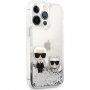 Karl Lagerfeld Liquid Glitter Karl and Choupette maska pro iPhone 13 Pro Max - srebrni