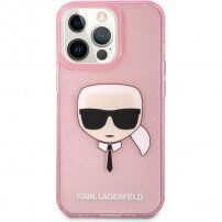 Karl Lagerfeld Full Glitter Karl Head maska pro iPhone 13 Pro Max - ružičasti
