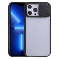 Poluprozirna maskica s kliznim poklopcem leće kamere za iPhone 13 Pro - crni