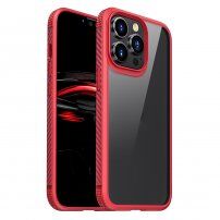 Prozirna maska otporna na udarce s karbonskom teksturom pro iPhone 13 Pro - crveni