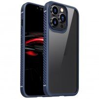 Prozirna maska otporna na udarce s karbonskom teksturom pro iPhone 13 Pro Max - plavi