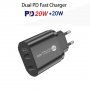 Adapter sa brzim punjenjem 40W i dualnim priključkom PD USB-C / QC USB-C za iPhone / iPad - crni