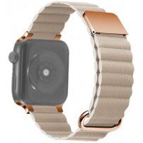 Kožni magnetni remen s metalnim detaljima za Apple Watch 42mm / 41mm / 40mm / 38mm - bež
