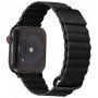 Kožni magnetni remen s metalnim detaljima za Apple Watch Ultra 49mm / 46mm / 45mm / 44mm / 42mm - crni