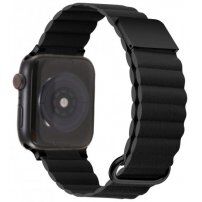 Kožni magnetni remen s metalnim detaljima za Apple Watch Ultra 49mm / 46mm / 45mm / 44mm / 42mm - crni