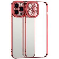 Prozirna maskica s metaliziranim rubom za iPhone 13 - crveni