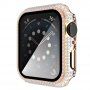 Futrola sa kamenčićima i kaljenim staklom za Apple Watch 42mm - ružičasto-zlatna