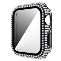 Futrola sa kamenčićima i kaljenim staklom za Apple Watch 40mm - crno