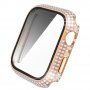 Futrola sa kamenčićima i kaljenim staklom za Apple Watch 45mm - ružičasto-zlatna
