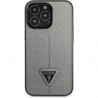 Guess Saffiano Triangle maska za iPhone 13 Pro - srebrni