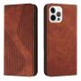 Kožni preklopni etui s uzorkom za iPhone 12 / 12 Pro - smeđi
