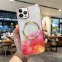 Prozirni etui s akvarel uzorkom i MagSafe za iPhone 13 Pro - crveni