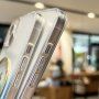 Prozirni etui s akvarel uzorkom i MagSafe za iPhone 14 - plavi