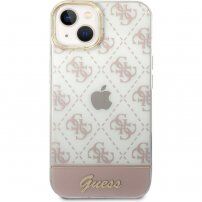 Guess Peony Glitter Script Logo etui za iPhone 14 - ružičasti