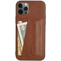 Kožni etui s džepom za kartice i stalkom za iPhone 11 Pro Max - smeđi