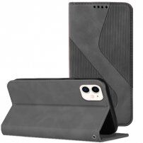 Kožni preklopni etui s uzorkom za iPhone 12 mini - sivo