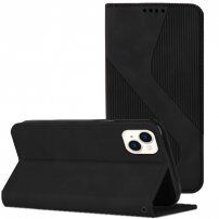 Kožni preklopni etui s uzorkom za iPhone 14 - crno