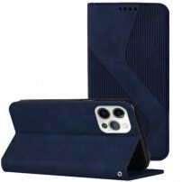 Kožni preklopni etui s uzorkom za iPhone 14 Pro - tamno plavo