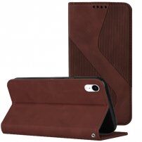 Kožni preklopni etui s uzorkom za iPhone XR - smeđi