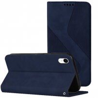 Kožni preklopni etui s uzorkom za iPhone XR - tamno plavo