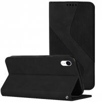 Kožni preklopni etui s uzorkom za iPhone XR - crno