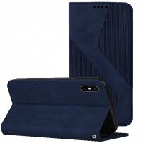 Kožni preklopni etui s uzorkom za iPhone X / XS - tamno plavo
