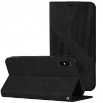 Kožni preklopni etui s uzorkom za iPhone X / XS - crno