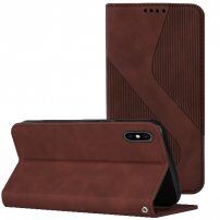 Kožni preklopni etui s uzorkom za iPhone XS Max - smeđi