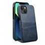 Kožna maska sa džepom za kartice za iPhone 14 Plus - plavi