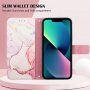 Mramorna flip futrola od PU kože za iPhone 14 - ružičasto