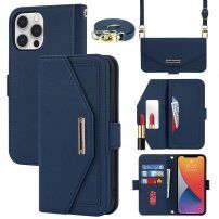 Flip futrola sa pojasom u stilu pisamca za iPhone 12 / 12 Pro - plavo