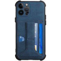 Maska sa džepom za kartice i stalkom za iPhone 13 Pro Max - plavi