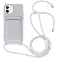 Silikonska maska sa konopcem i džepom za kartice za iPhone 11 - sivi
