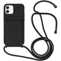 Silikonska maska sa konopcem i džepom za kartice za iPhone 11 - crni