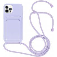 Silikonska maska sa konopcem i džepom za kartice za iPhone 11 Pro - ljubičasti