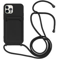 Silikonska maska sa konopcem i džepom za kartice za iPhone 12 Pro Max - crni