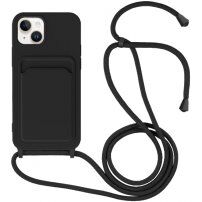 Silikonska maska sa konopcem i džepom za kartice za iPhone 13 - crni