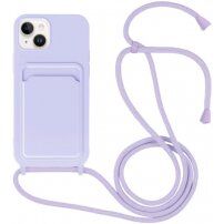 Silikonska maska sa konopcem i džepom za kartice za iPhone 14 Plus - ljubičasti