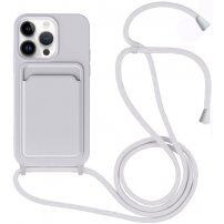 Silikonska maska sa konopcem i džepom za kartice za iPhone 14 Pro - sivi