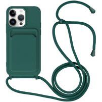Silikonska maska sa konopcem i džepom za kartice za iPhone 14 Pro Max - petrolej