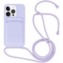 Silikonska maska sa konopcem i džepom za kartice za iPhone 14 Pro Max - ljubičasti