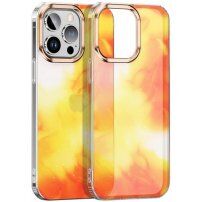 Svjetlucava maska sa uzorkom vodenih boja za iPhone 14 Pro Max - narančasto-žuti