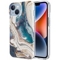 Mramorna svjetlucava maska za iPhone 14 Plus - tirkizno-zlatni