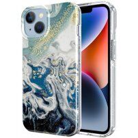 Mramorna svjetlucava maska za iPhone 14 Plus - tamno plavi