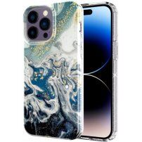 Mramorna svjetlucava maska za iPhone 14 Pro Max - tamno plavi