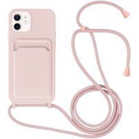 Silikonska maska sa konopcem i džepom za kartice za iPhone 11 - ružičasti